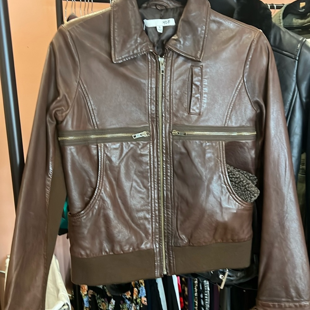 NSF Womens Brown Leather Bomber Jacket